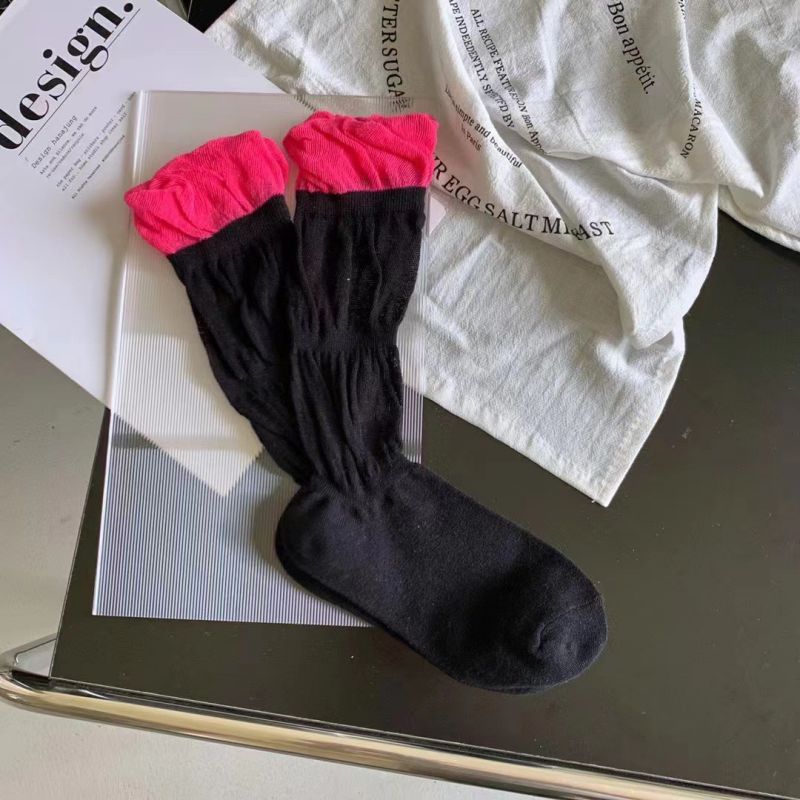 Fashion Pink Cotton Wrinkled Socks