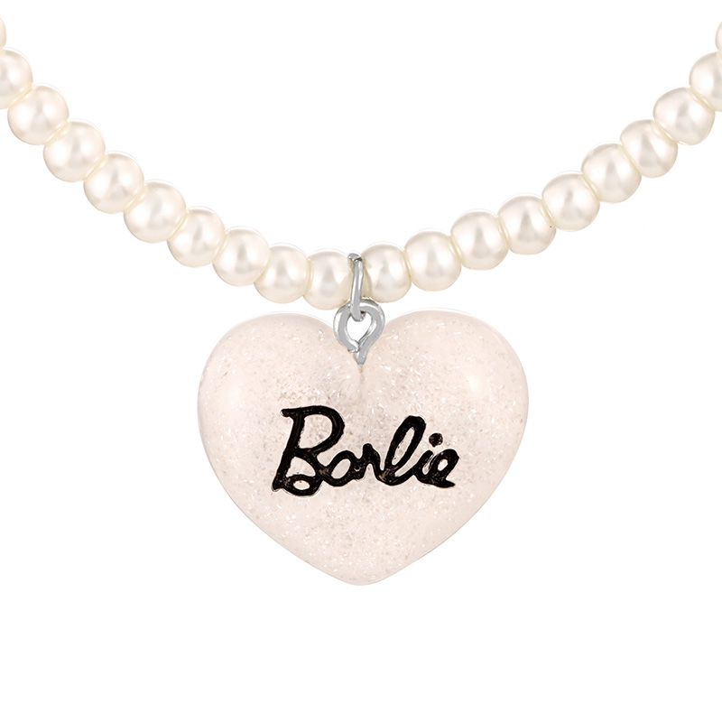 Fashion White Beaded Pearl Resin Heart Letter Pendant Necklace