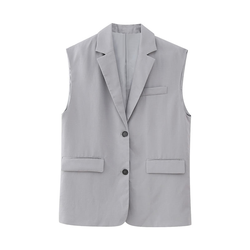 Fashion Jacket Polyester Lapel Collar Vest Jacket With Button Pockets
