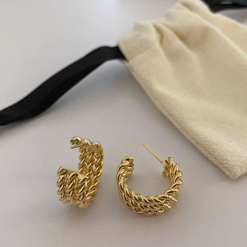 Fashion Gold Stainless Steel C Shape Twist Earrings