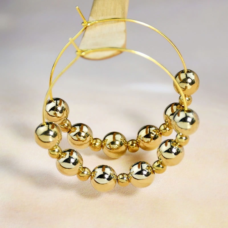 Fashion Gold Alloy Bead Round Earrings