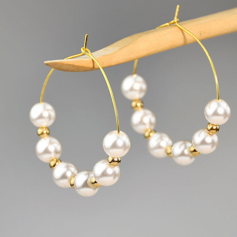 Fashion Gold Alloy Pearl Gold Bead Beaded Round Earrings
