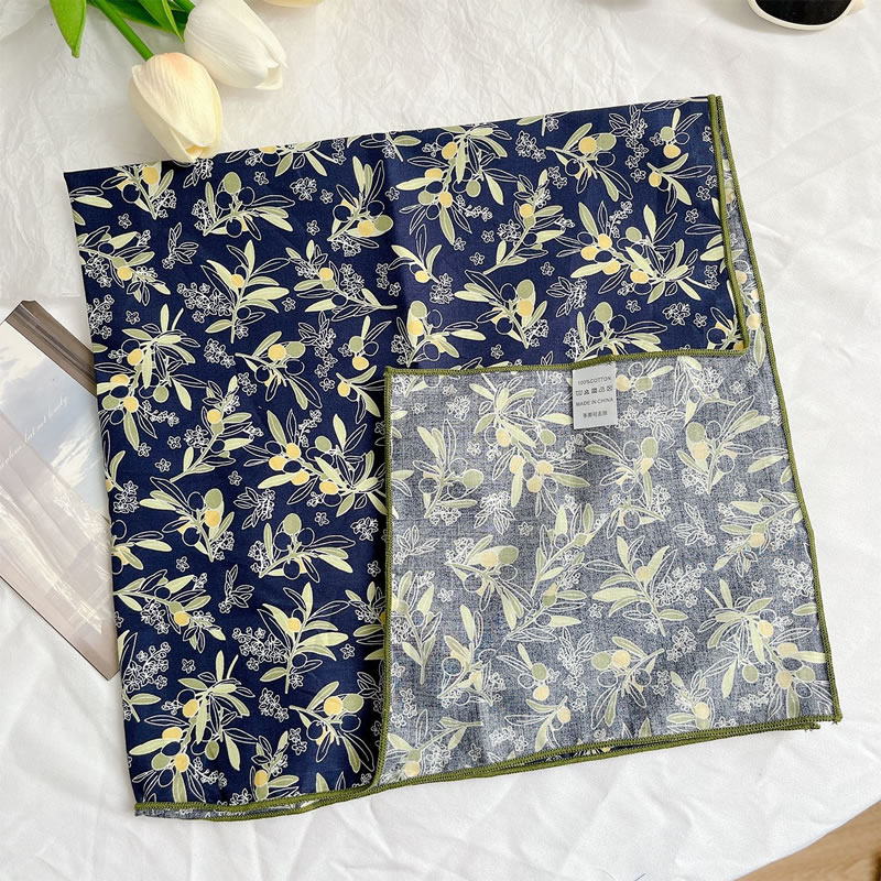 Fashion Yellow Fruit Dark Blue Background - Cotton Linen Square Scarf Imitation Silk Printed Scarf