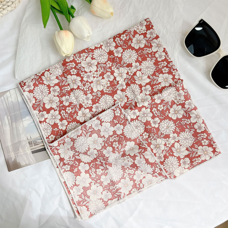 Fashion White Chrysanthemum Red Bottom - Cotton Linen Square Scarf Imitation Silk Printed Scarf