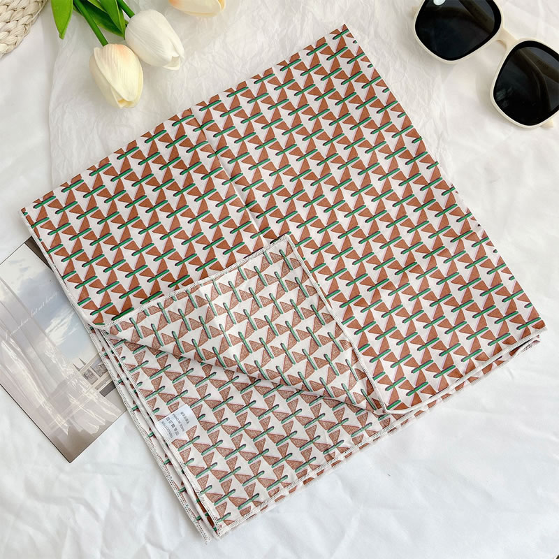 Fashion Orange Triangle - Cotton Linen Square Scarf Imitation Silk Printed Scarf