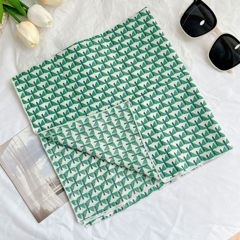 Fashion Green Triangle - Cotton Linen Square Scarf Imitation Silk Printed Scarf