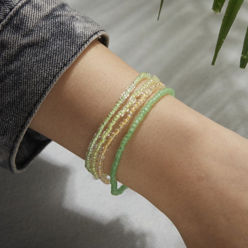 Fashion Bracelet—yellow Green Colorful Rice Bead Beaded Bracelet Set