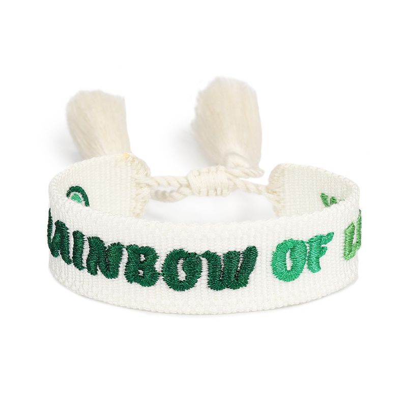 Fashion El35-rainbow Of Luck Polyester Monogram Embroidered Woven Bracelet