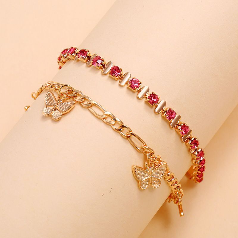 Fashion Gold Alloy Diamond Claw Chain Butterfly Anklet Set