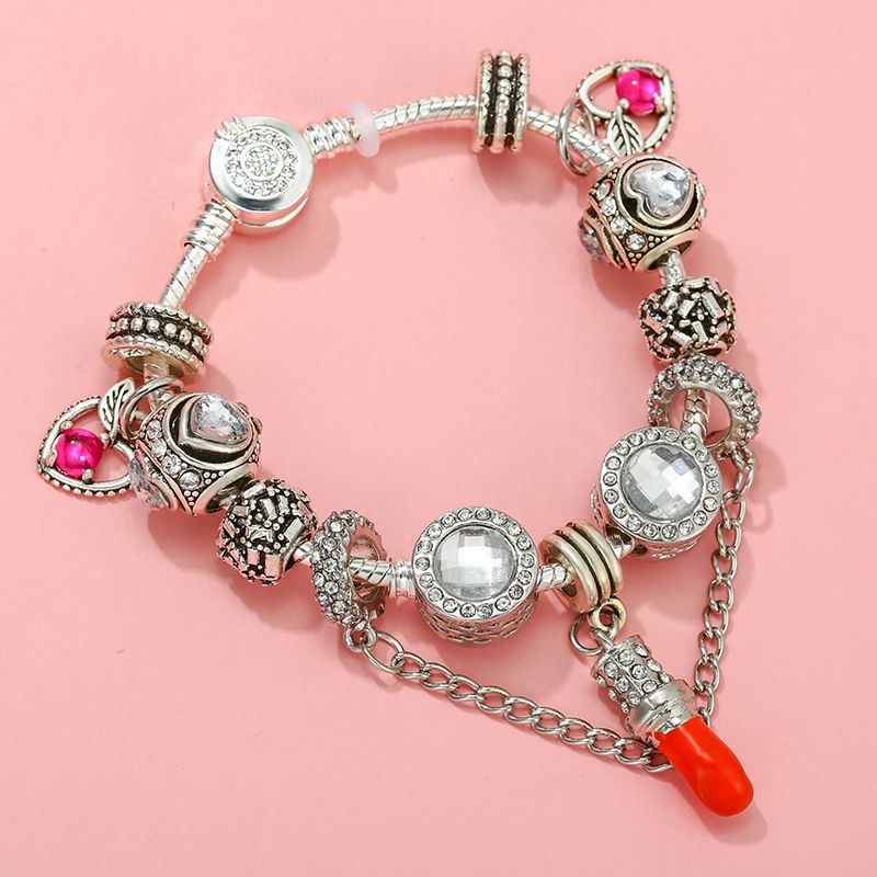 Fashion Silver Alloy Diamond Geometric Lipstick Heart Multi-element Bracelet