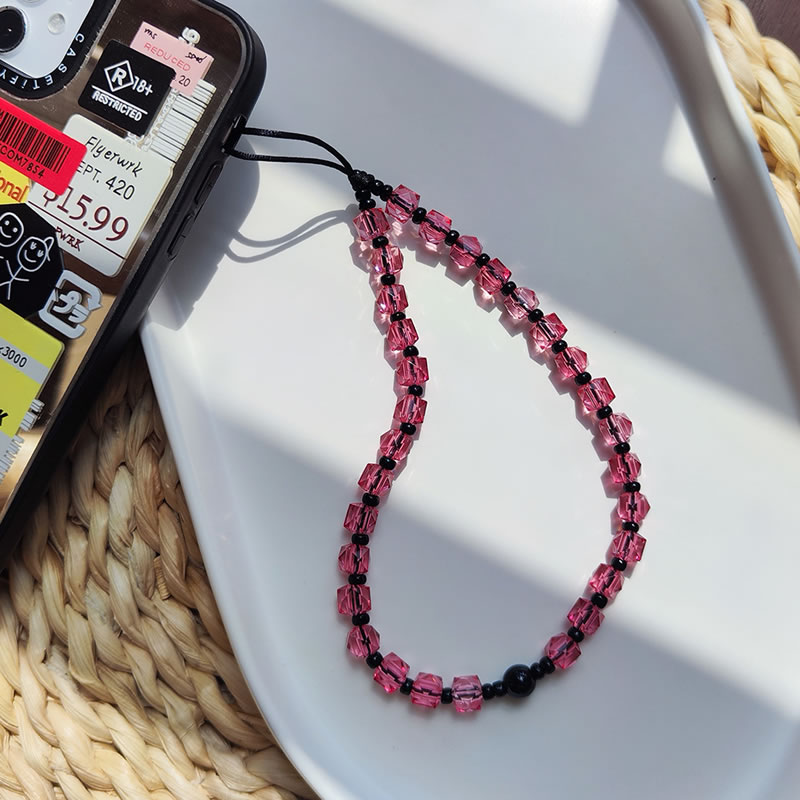 Fashion 6# Acrylic Square Bead Beaded Phone Chain