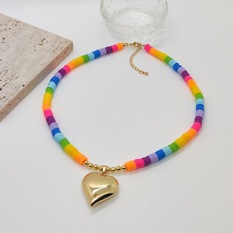 Fashion 2# Multicolored Slime Beaded Heart Necklace