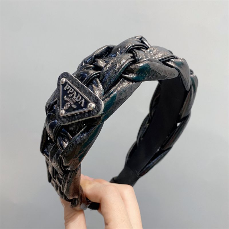 Fashion Black Leather Braided Leather And Metal Triangle Wide-brimmed Headband