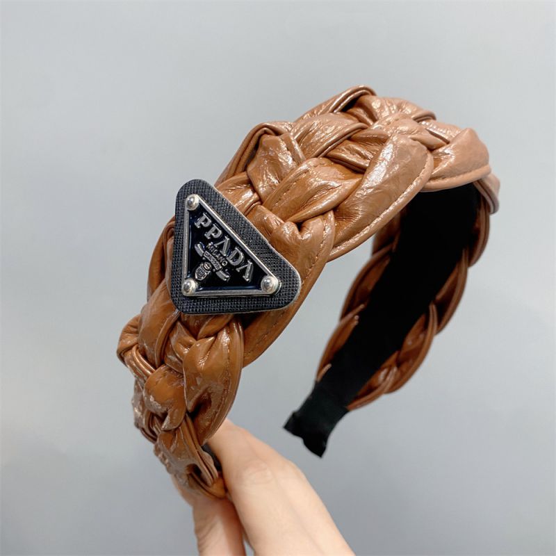 Fashion Brown Leather Braided Leather And Metal Triangle Wide-brimmed Headband