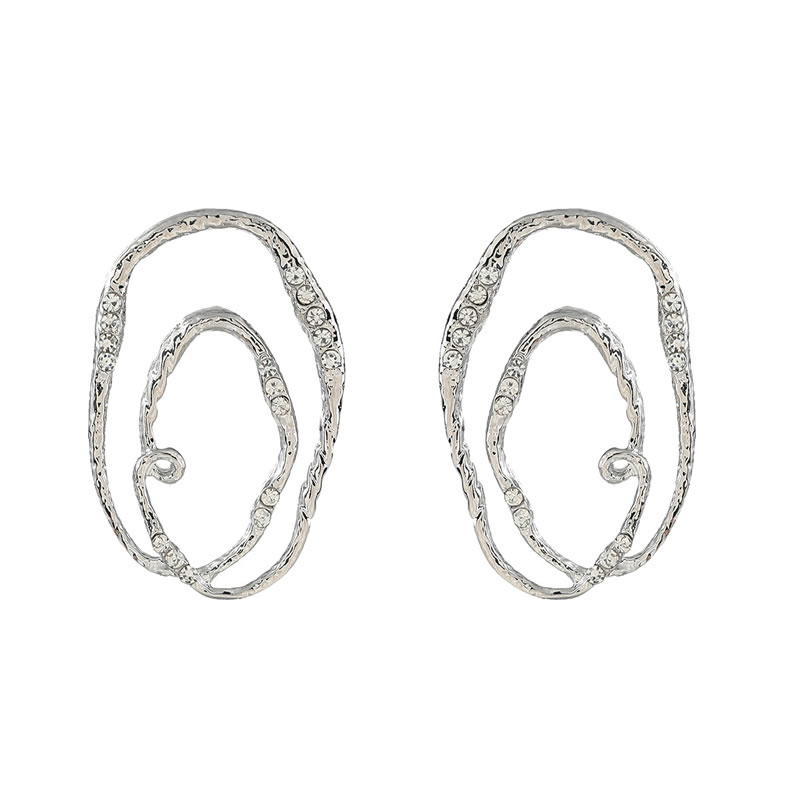 Fashion Silver Alloy Diamond Multilayer Oval Ring Stud Earrings