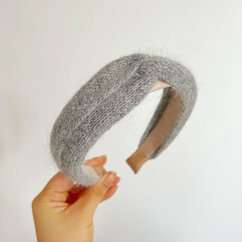 Fashion Gray Knit Cashmere Crossover Headband Plush Crossover Wide Brim Crossover Headband