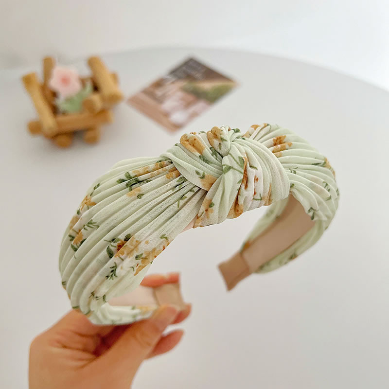 Fashion Green Knotted Headband Fabric-print Knotted Wide-brimmed Headband