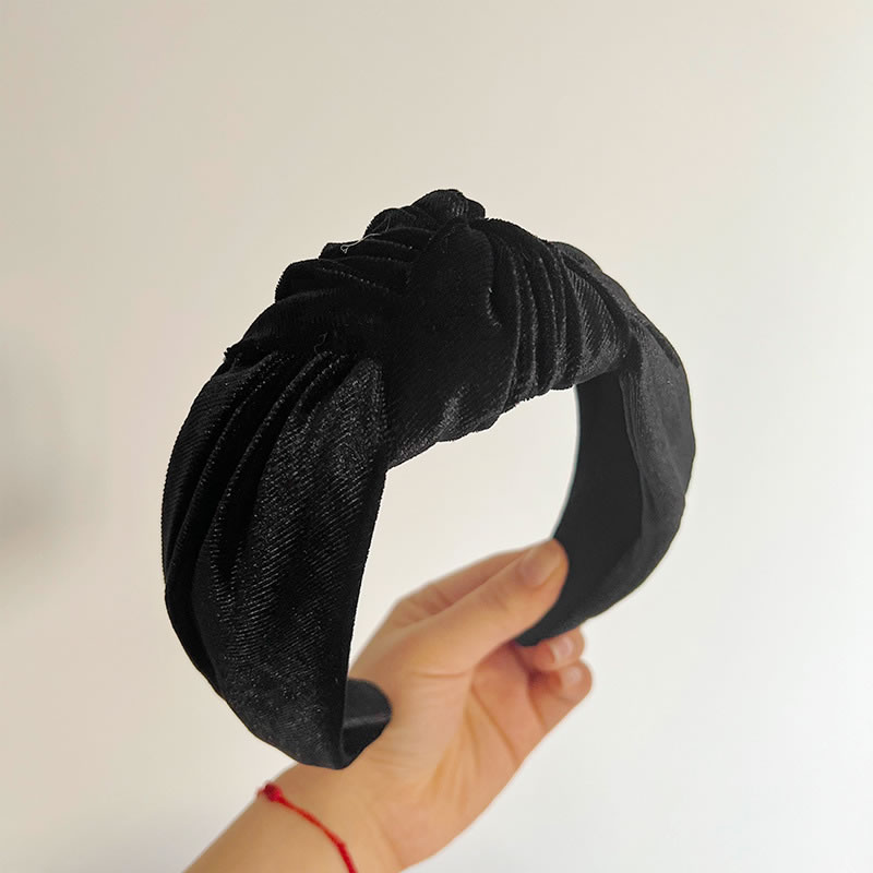 Fashion Black Knotted Headband Gold Velvet Knotted Wide-brimmed Headband
