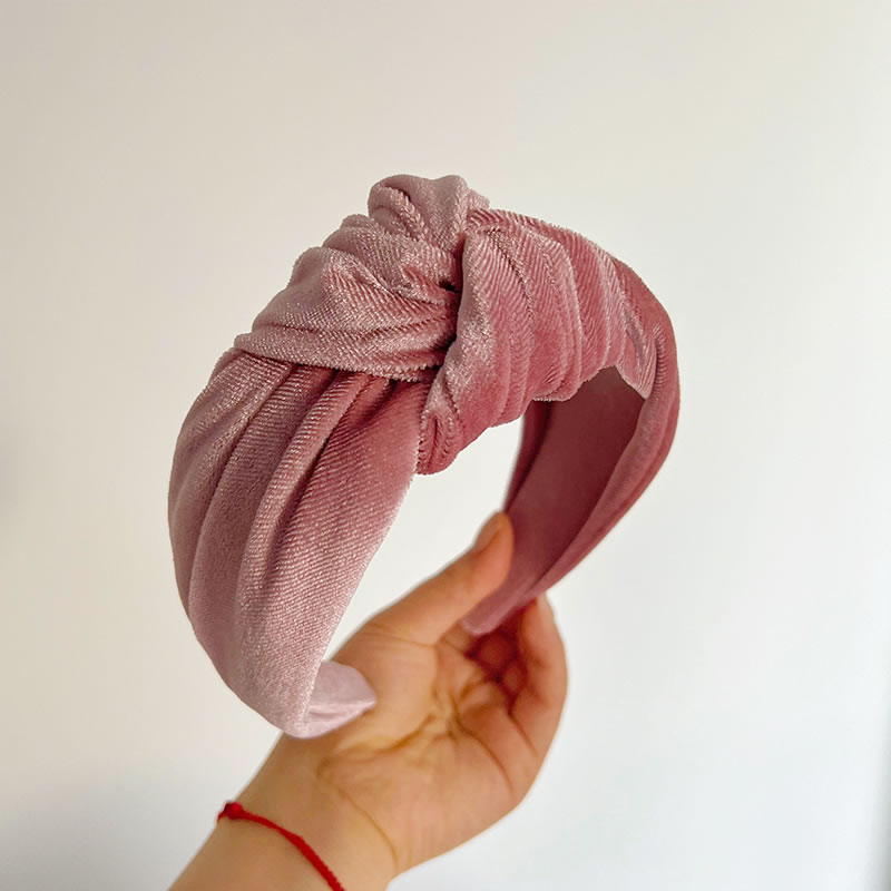 Fashion Pink Knotted Headband Gold Velvet Knotted Wide-brimmed Headband