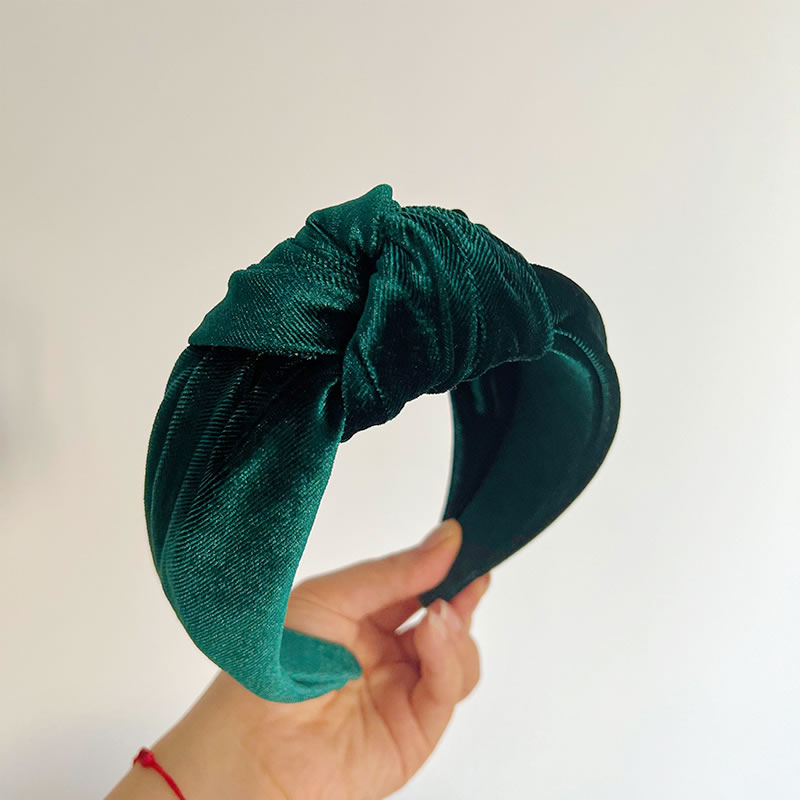 Fashion Dark Green Knotted Headband Gold Velvet Knotted Wide-brimmed Headband