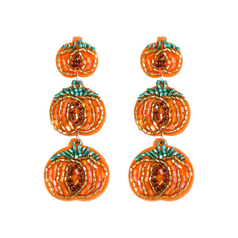 Fashion An Orange Bead Braided Pumpkin Drop Earrings