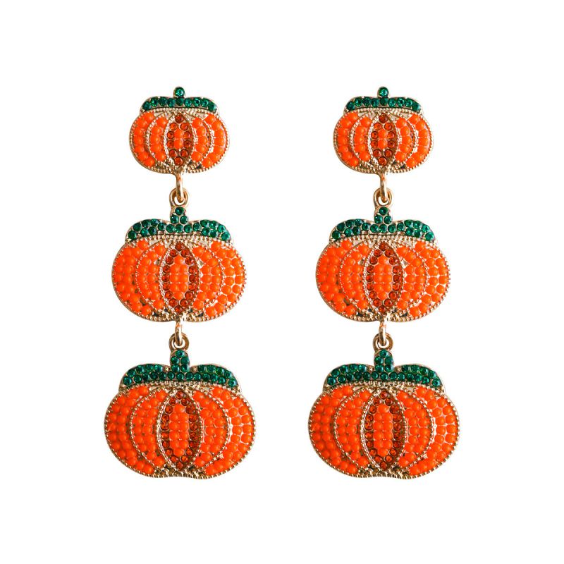 Fashion Four Orange Bead Braided Pumpkin Drop Earrings