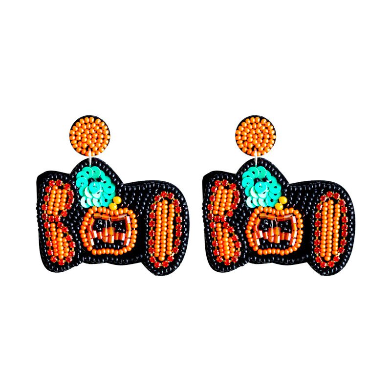 Fashion Seven Orange Bead Braided Pumpkin Alphabet Earrings