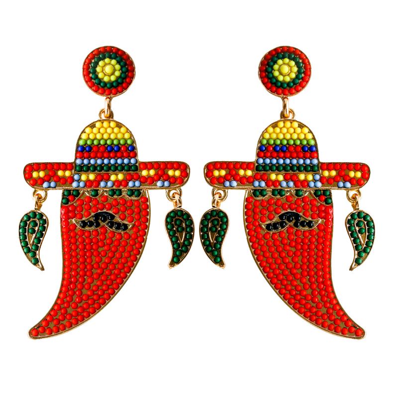 Fashion Chili One Alloy Rice Bead Braided Chili Pepper Earrings