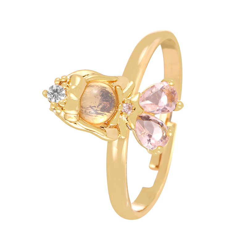 Fashion Golden 2 Copper Paved Zirconia Princess Pendant Ring