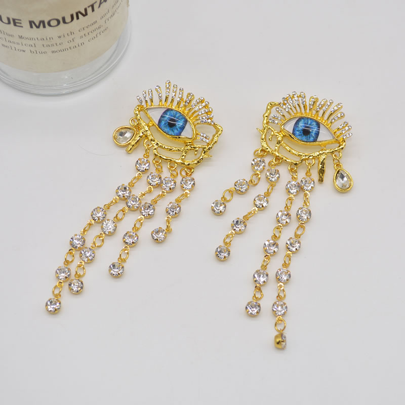 Fashion Gold Alloy Diamond Tassel Eye Drop Earrings
