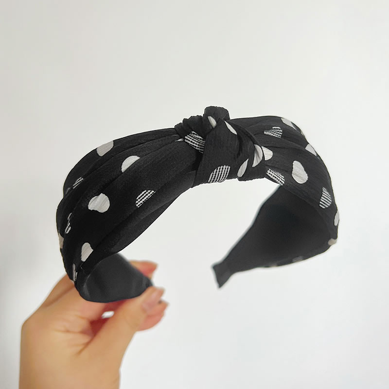 Fashion Black Knotted Headband Fabric Polka Dot Knotted Wide-brimmed Headband