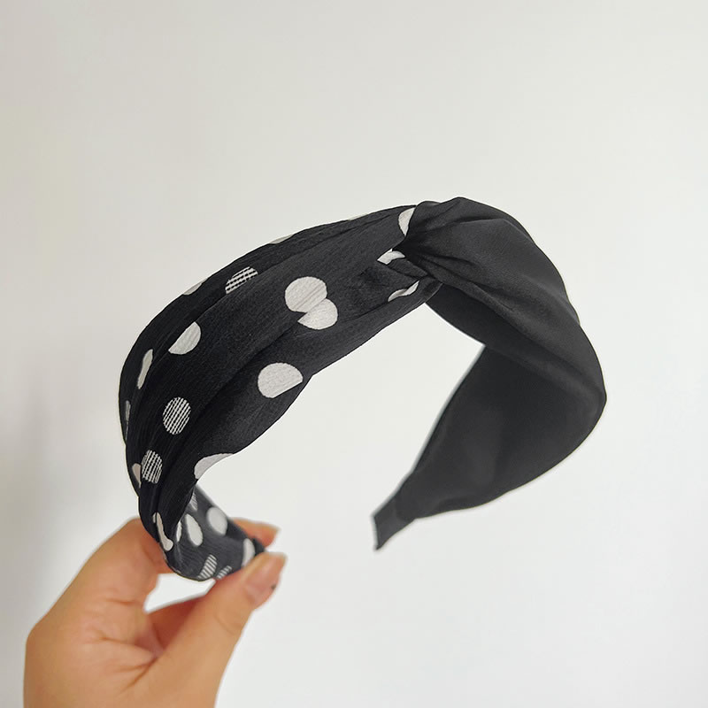Fashion Black Cross Headband Fabric Polka Dot Knotted Wide-brimmed Headband