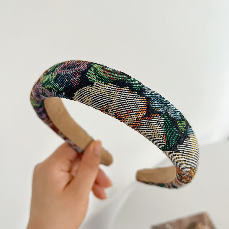 Fashion Embroidered Sponge Headband Fabric-print Embroidered Wide-brimmed Headband