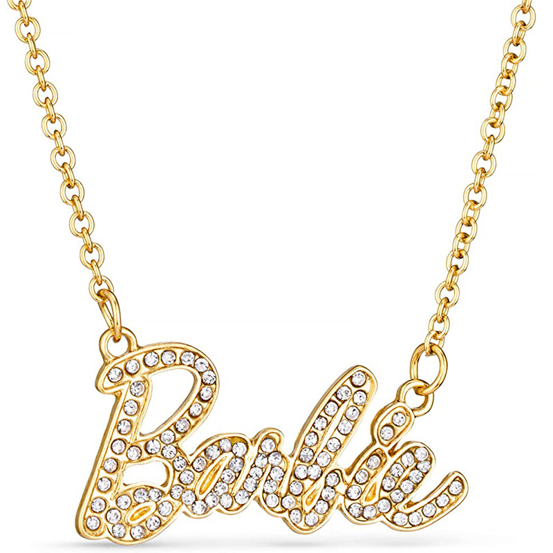Fashion Gold Metal Diamond Alphabet Necklace