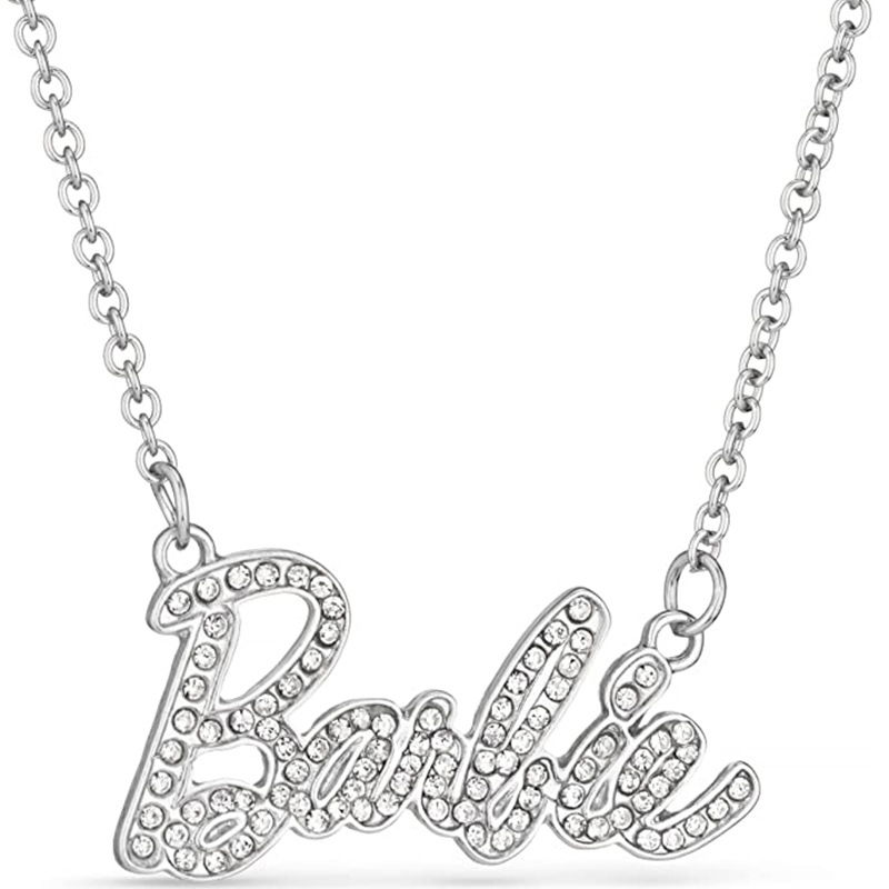 Fashion Silver Metal Diamond Alphabet Necklace