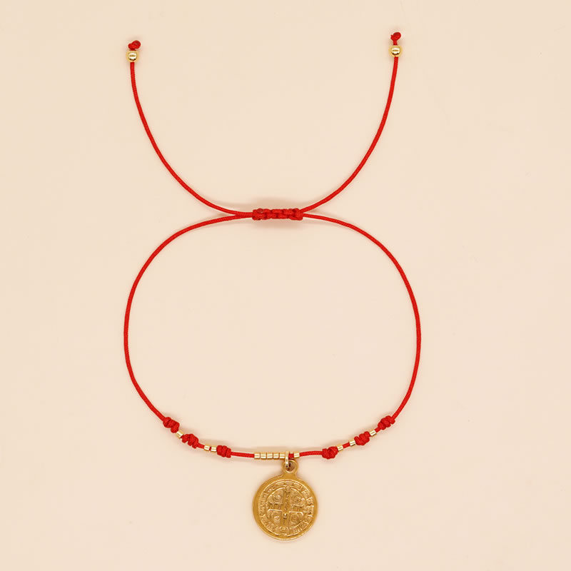 Fashion Red Braided Metal Medal Bracelet