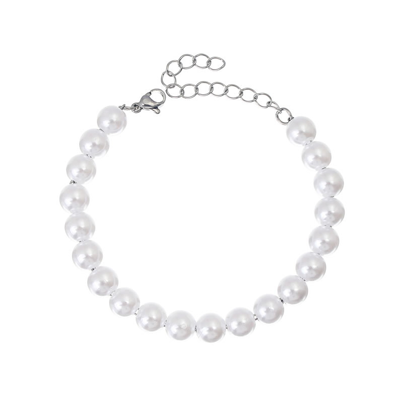 Fashion 8mm Imitation Pearl Beaded Silver Bracelet Pearl Beaded Bracelet