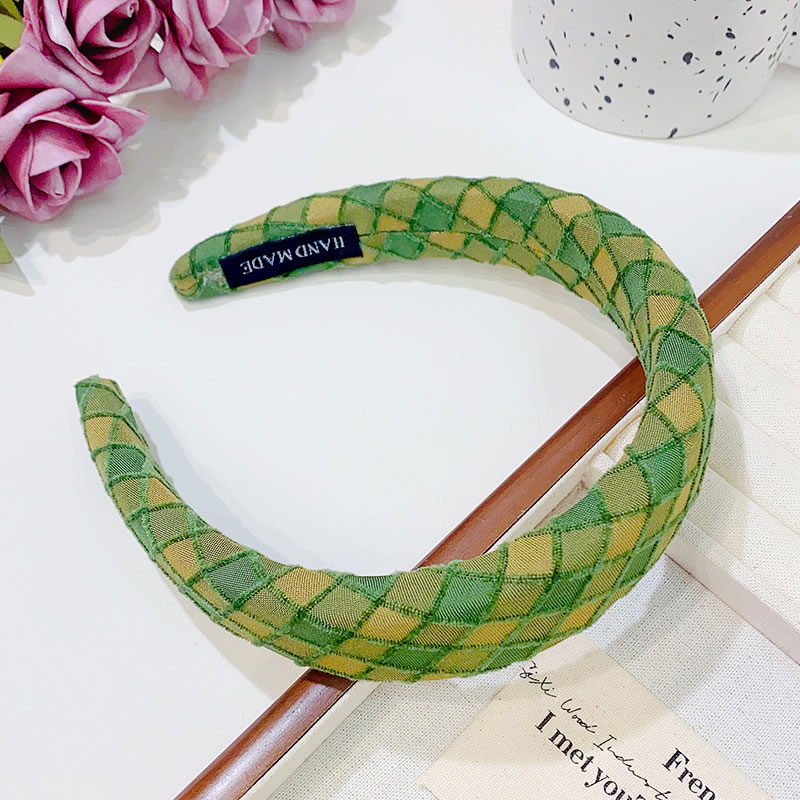 Fashion 2# Green Fabric Check Wide-brimmed Headband