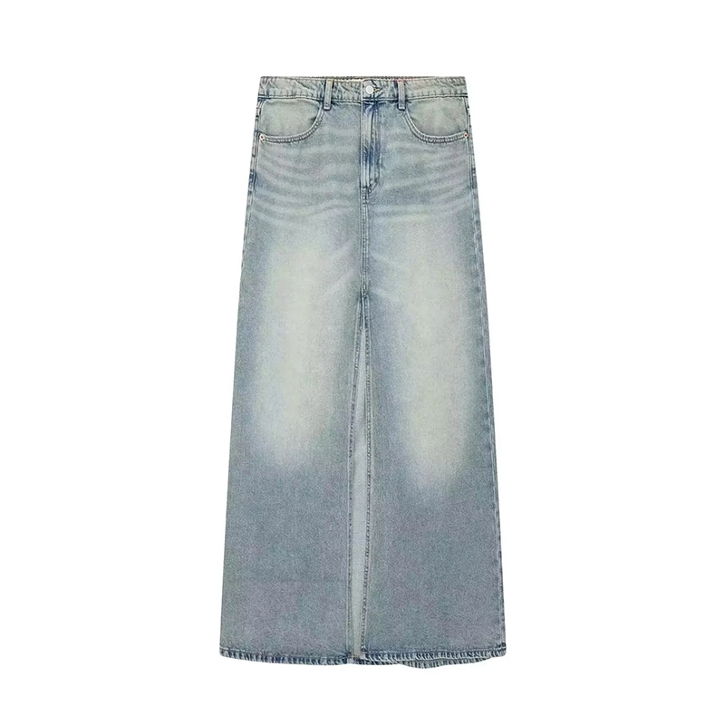 Fashion Blue Denim Slit Skirt