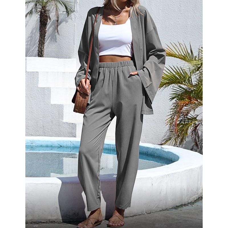 Fashion Grey Polyester Straight-leg Elastic Trousers