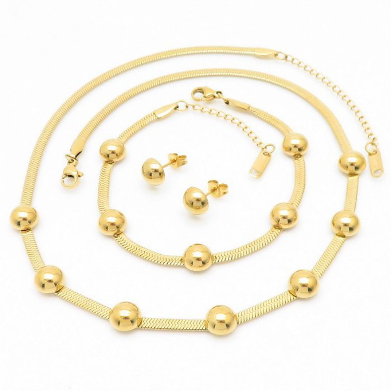 Fashion 5# Titanium Steel Ball Snake Bone Chain Earrings Bracelet Necklace Set