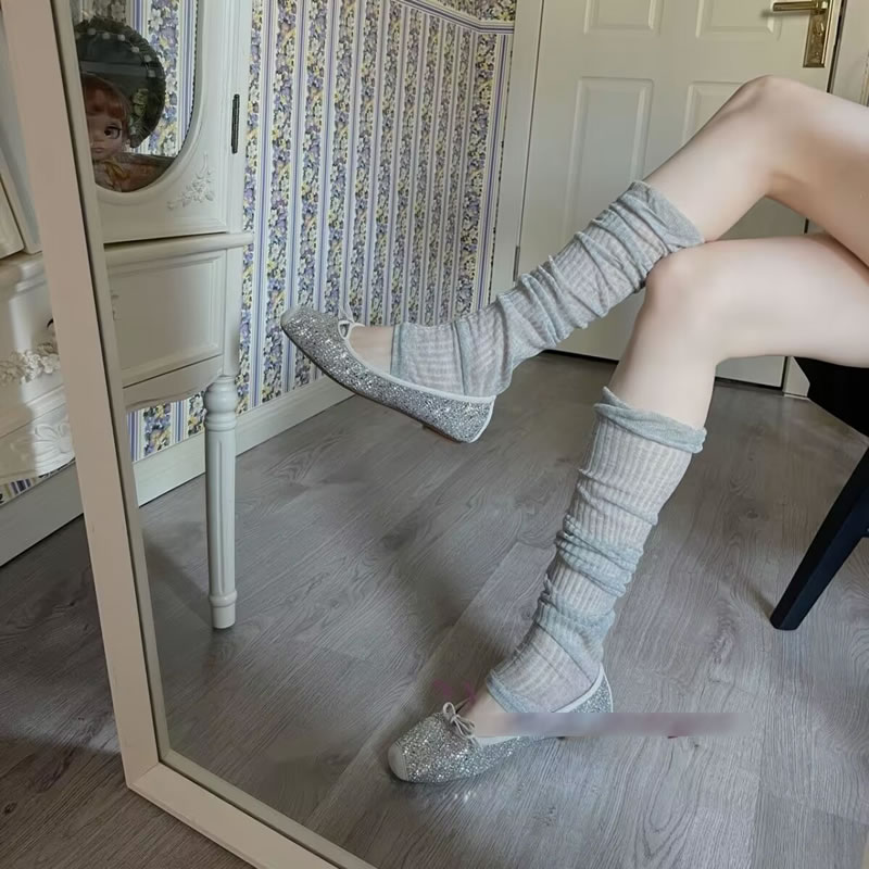 Fashion Grey Polyester Cotton Ribbed Socks