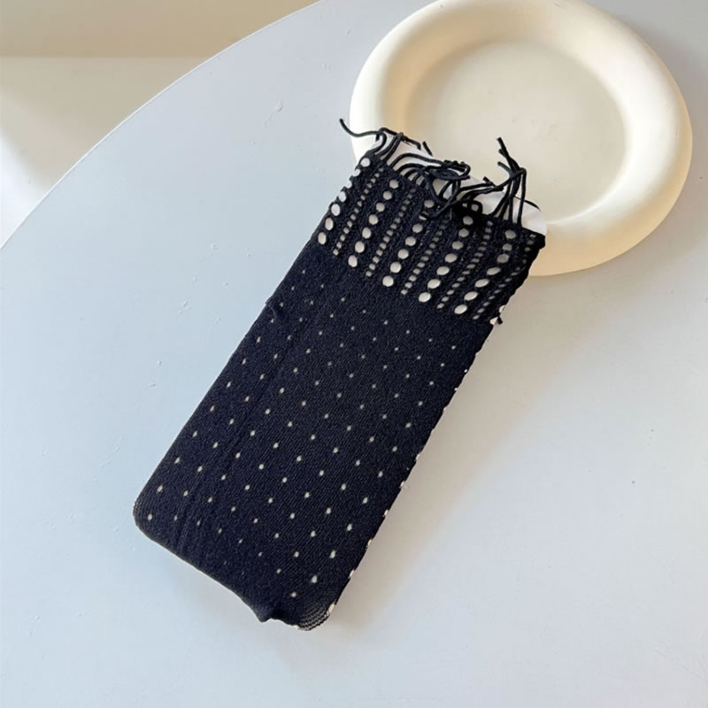 Fashion Black Velvet Perforated Fringe Socks