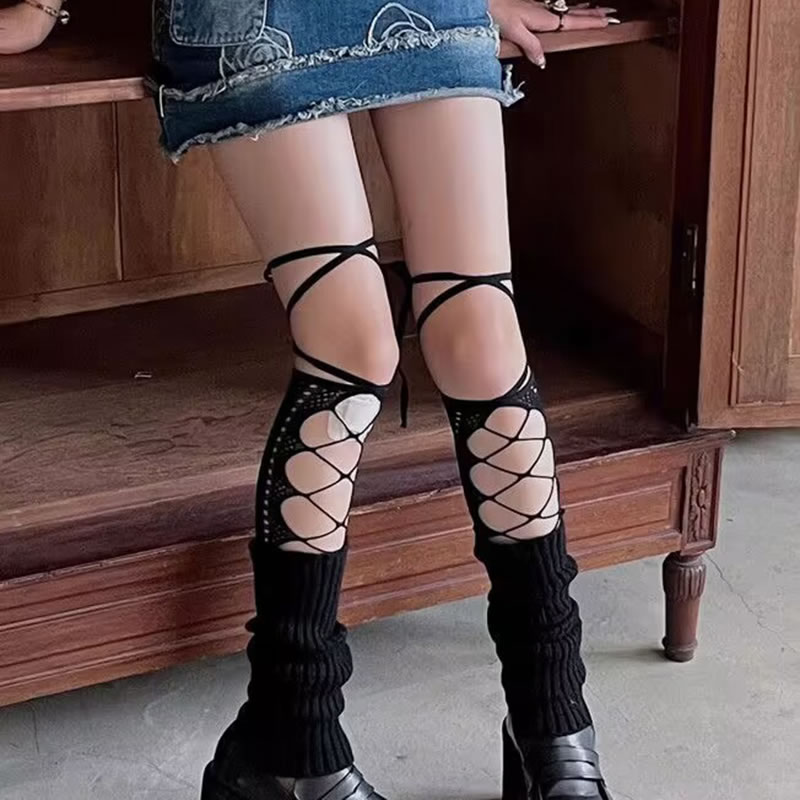 Fashion Black Acrylic Lace Knit Socks