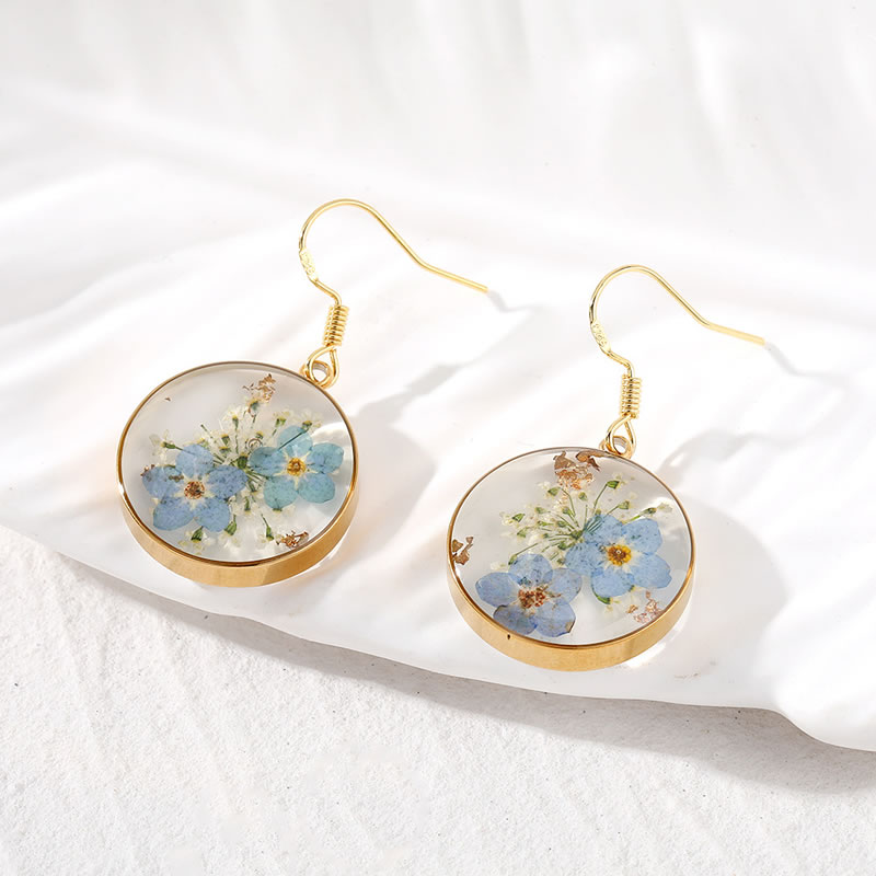 Fashion Gold Earrings Transparent Epoxy Flower Round Earrings