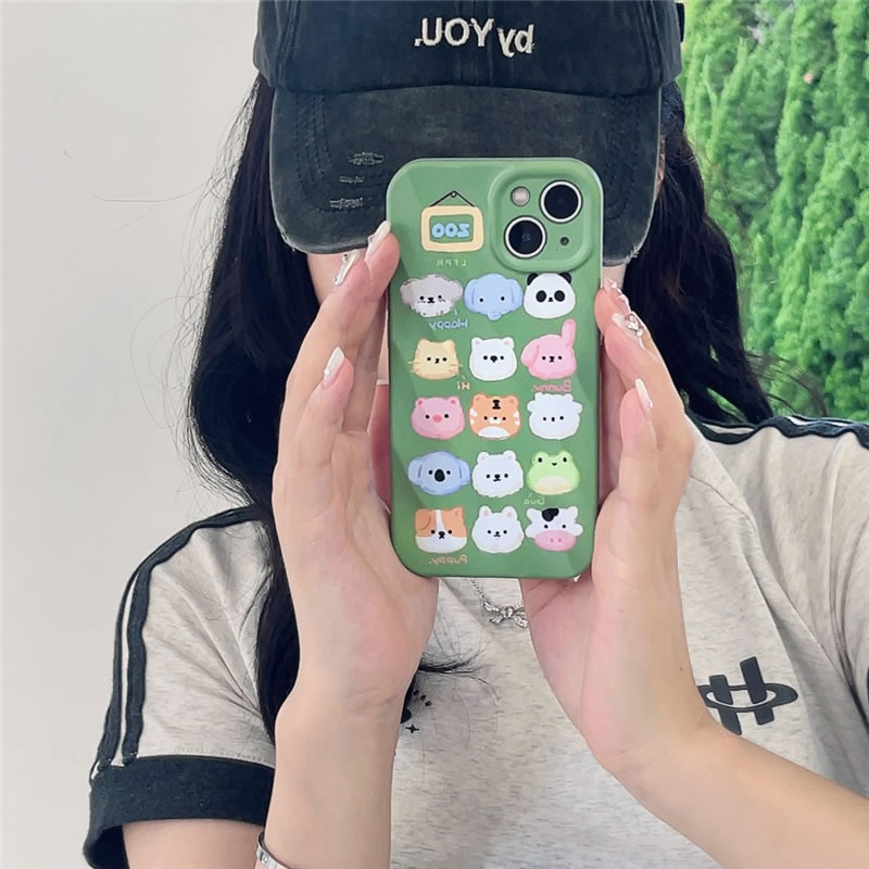 Fashion Two-in-one Water Ripple Film Green Bottom Zoo Animal Head Portrait Tpu Printing Apple Mobile Phone Case