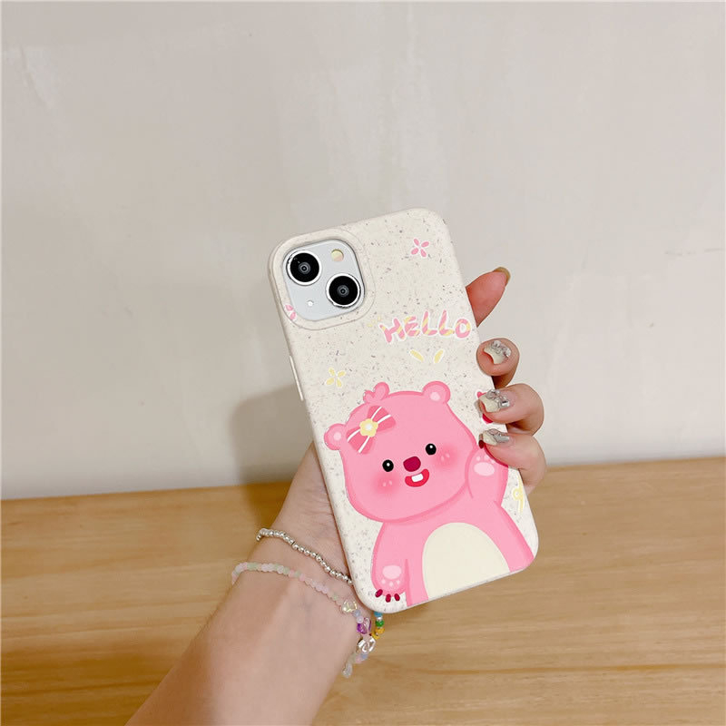 Fashion Wheat Straw Environmental Protection Shell Hello Beckoning Little Beaver On Beige Background Tpu Printing Apple Mobile Phone Case