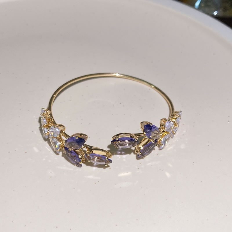 Fashion Bracelet - Purple Geometric Crystal Leaf Cuff Bracelet