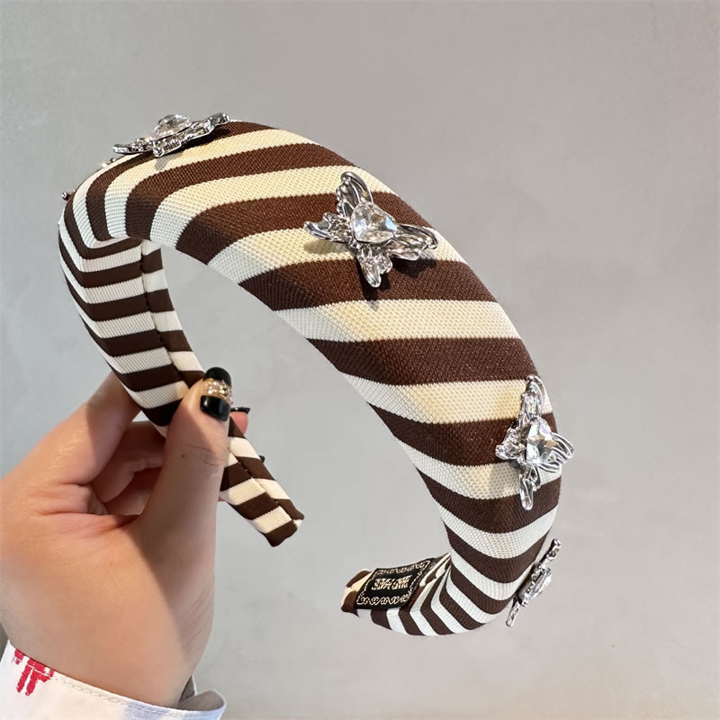 Fashion Coffee Color Fabric Art Diamond Heart Butterfly Zebra Pattern Wide Brimming Headband