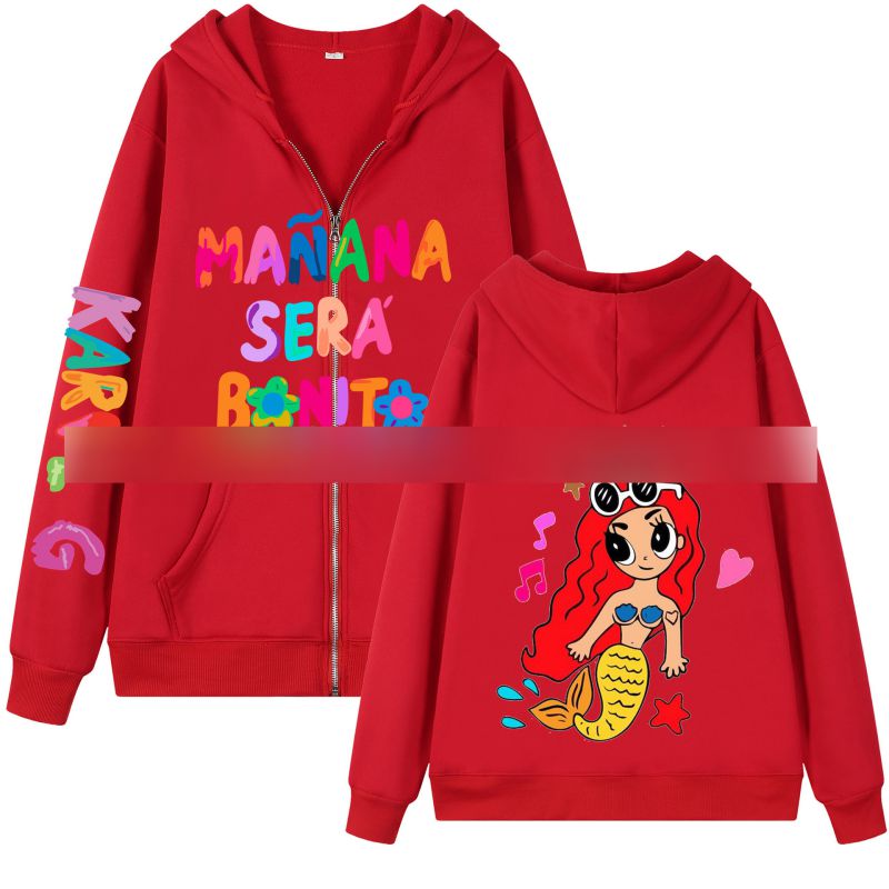Fashion Red 314 Polyester Letter Print Zipped Hooded Jacket